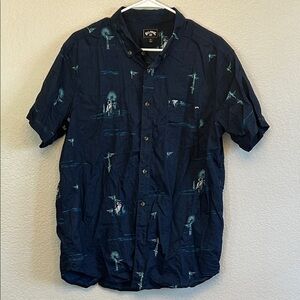 Billabong Navy Blue Short Sleeve Shirt with Surfing Print men’s size large